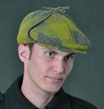 Men's flat cap with earflaps 6318-110-0-7403 green / gray 61