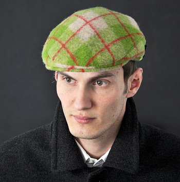 Men's flat cap sewn 6318-6-1-7402 green / beige 55