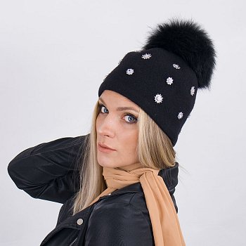 Women's hat with pompom Egina-AT black